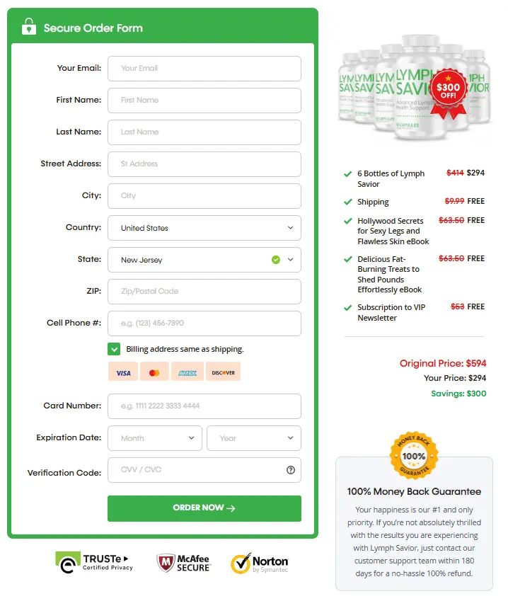 lymph savior™ Checkout Page